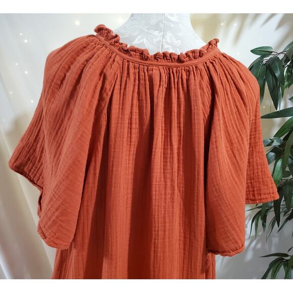 Old Navy Crinkle Gauze Flutter Sleeve Mini Swing Dress 2X Burnt Orange Pockets - Picture 6 of 12